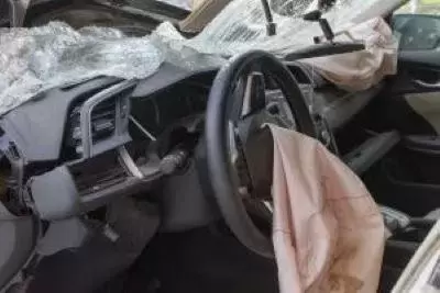 Inside of car after exploding arc airbag exploded on the driver's side
