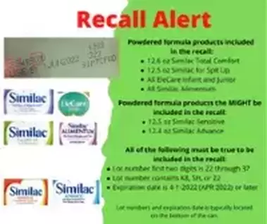 Picture of alert on Recalled EleCare Baby Formula