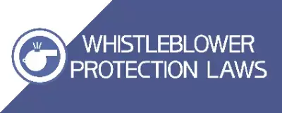 whistle in white next to whistleblower protection laws in blue