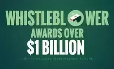 Whistleblower award over $1 billion written on a green background.