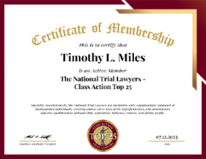 Certificate of Membership:   Class Actions; Top 25; National Trial Lawyers Association