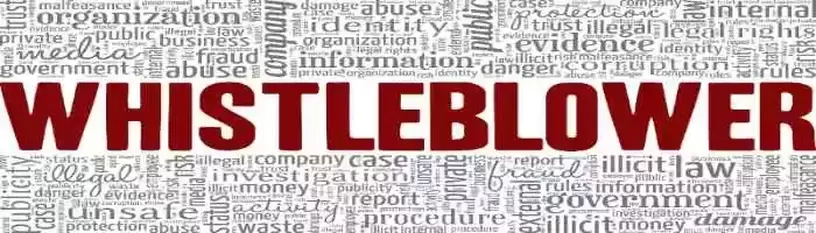 whistelblower in big red letters surrounded by small legal words