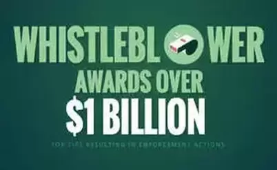 Whistleblower awards over 1 billion in light green against dark green background